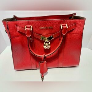 Michael Kors Cherry Red Tote with Gold Accents